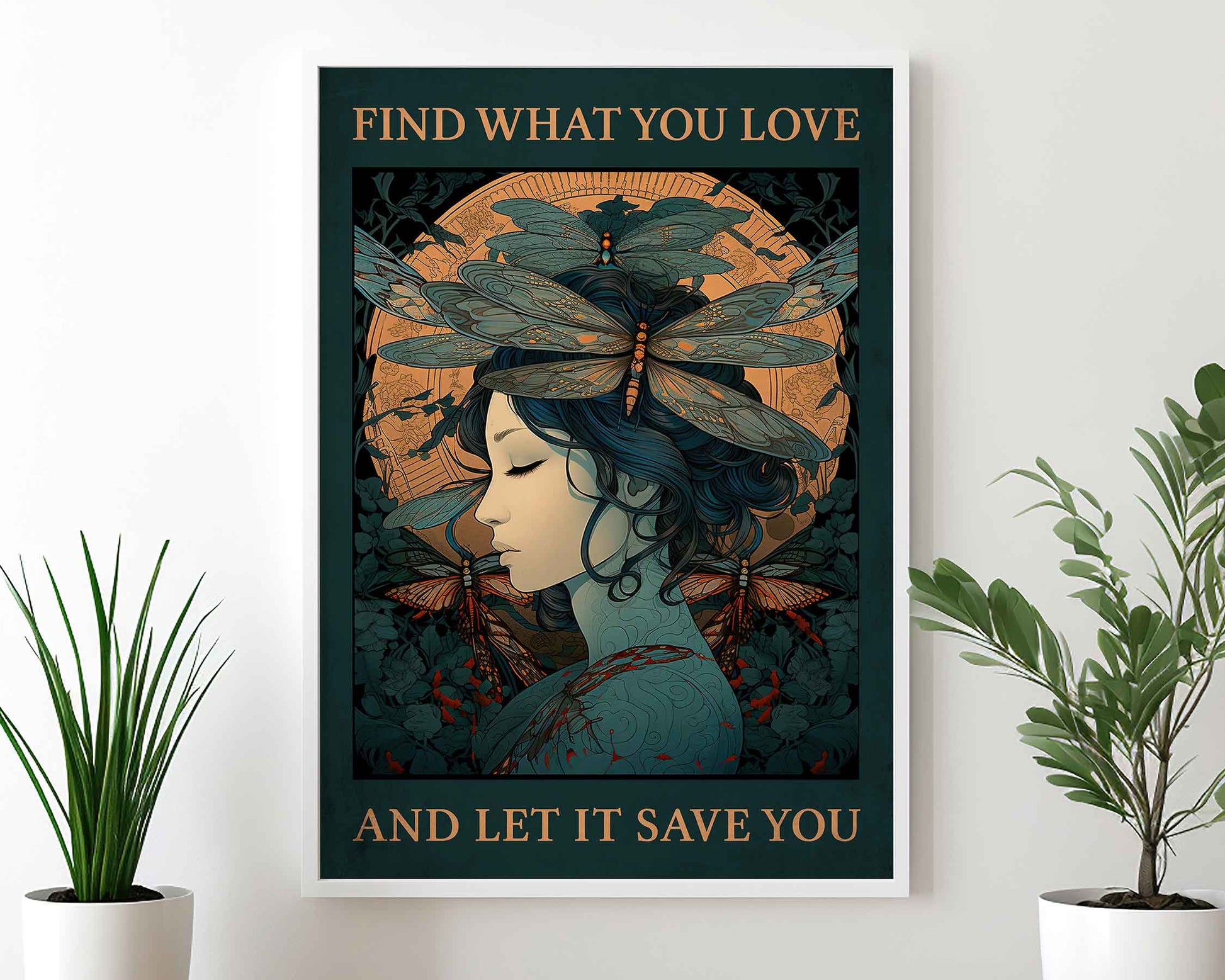 Framed Image of Vintage Art Print, Find What You Love And Let It Save You Famous Quote