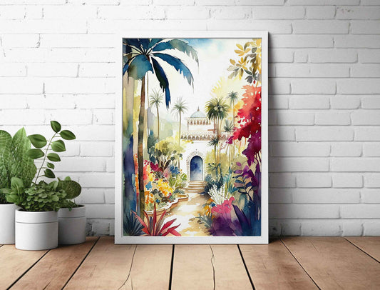 Framed Image of Colourful Moroccan Garden Watercolour Wall Art Poster Print