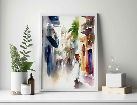 Framed Image of Colourful Santo Domingo Watercolour Wall Art Poster Print