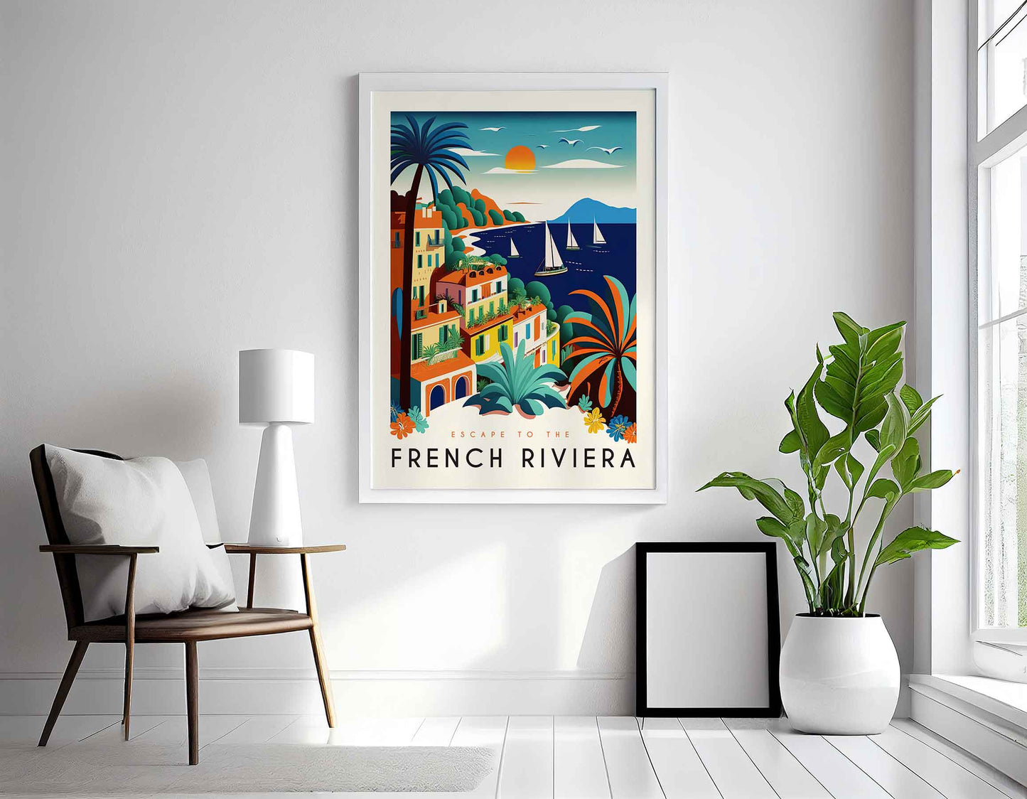 Framed Image of Colourful French Riviera Travel Illustration Wall Art Poster Print