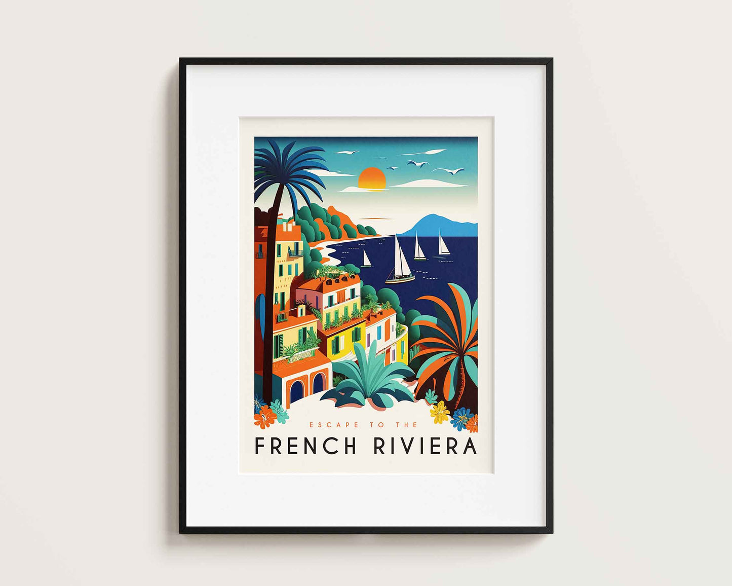Framed Image of Colourful French Riviera Travel Illustration Wall Art Poster Print