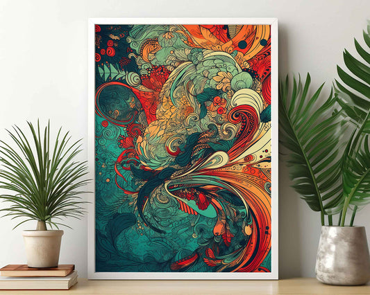 Framed Image of Vintage Parisian 70s Art Nouveau Psychedelic Wall Art Poster Print