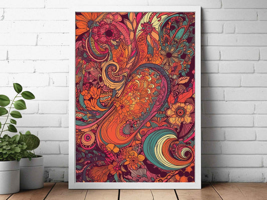 Framed Image of Parisian Vintage Art Nouveau 70s Psychedelic Wall Art Poster Print