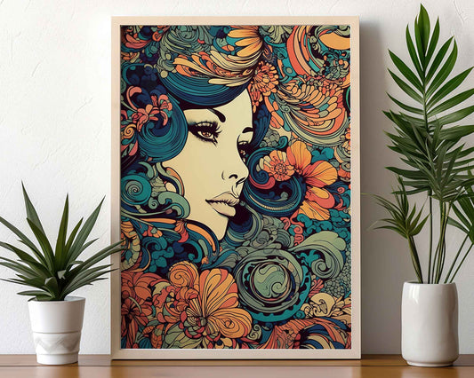Framed Image of Parisian Vintage 70s Art Nouveau Psychedelic Wall Art Poster Print