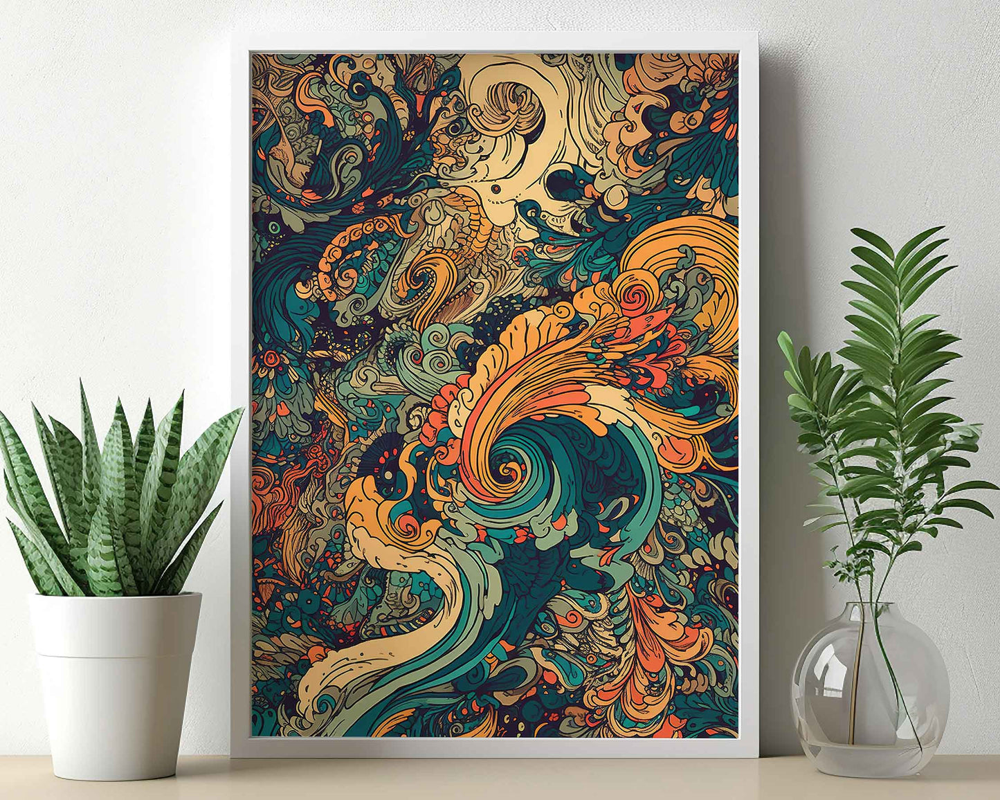 Framed Image of Art Nouveau Parisian Vintage 70s Psychedelic Wall Art Poster Print