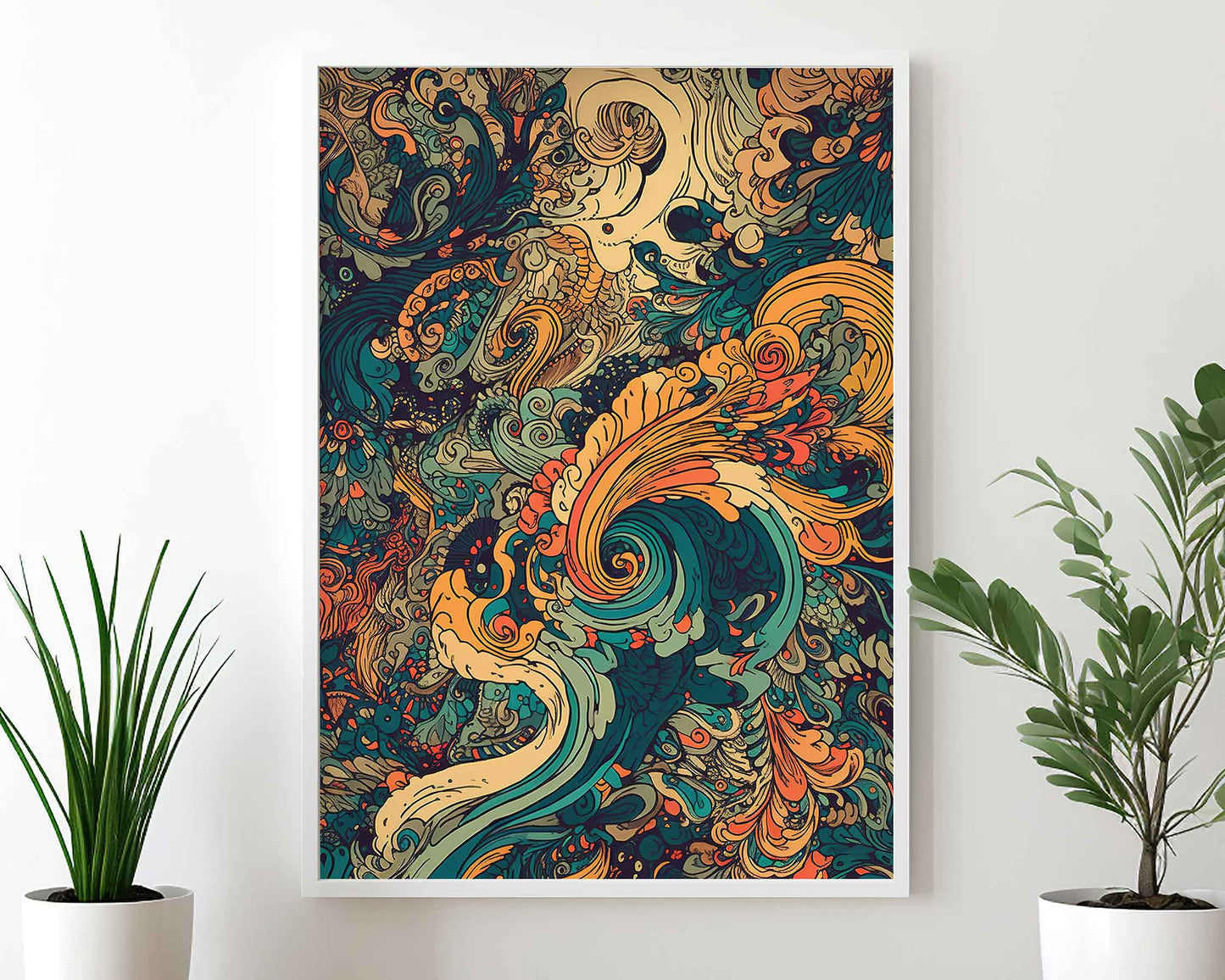 Framed Image of Art Nouveau Parisian Vintage 70s Psychedelic Wall Art Poster Print