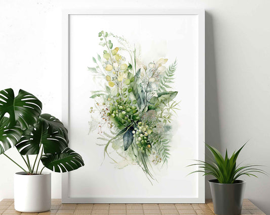 Framed Image of Botanical Wall Art Poster of Ferns and Eucalyptus Leaf Paintings
