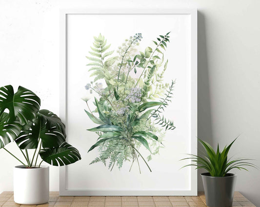 Framed Image of Eucalyptus and Fern Leaf Botanical Paintings Wall Art Print