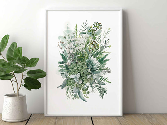 Framed Image of Ferns and Eucalyptus Leaf Botanical Paintings Wall Art Print