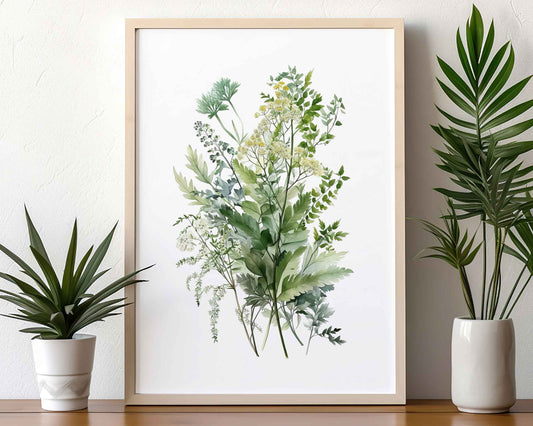 Framed Image of Ferns and Eucalyptus Leaf Botanical Wall Art Painting Prints