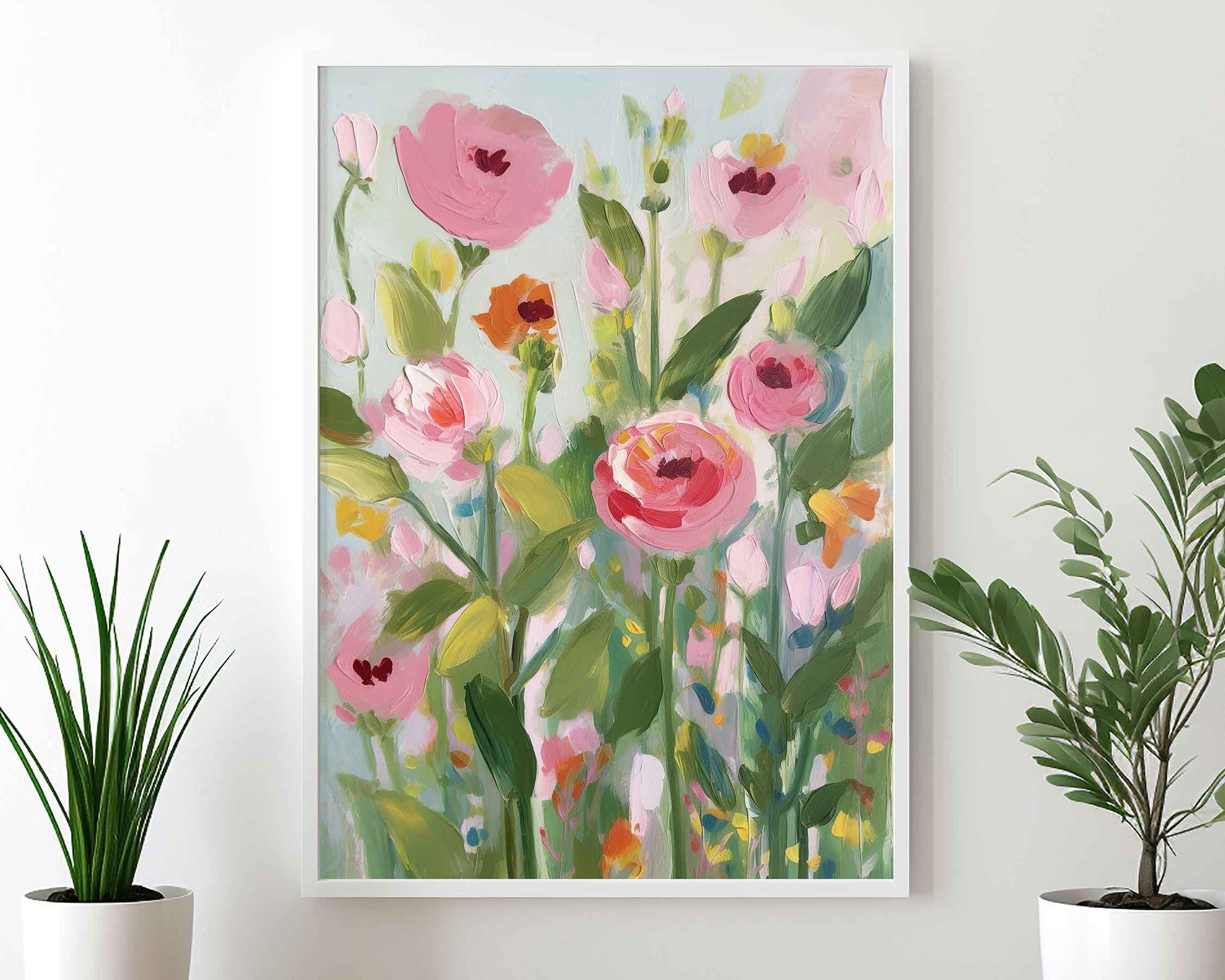 Framed Image of Pink Flowers Vintage Abstract Oil Paintings Wall Art Poster Print Gift
