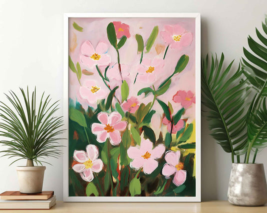 Framed Image of Pink Flowers Abstract Vintage Oil Paintings Wall Art Print Poster Gift