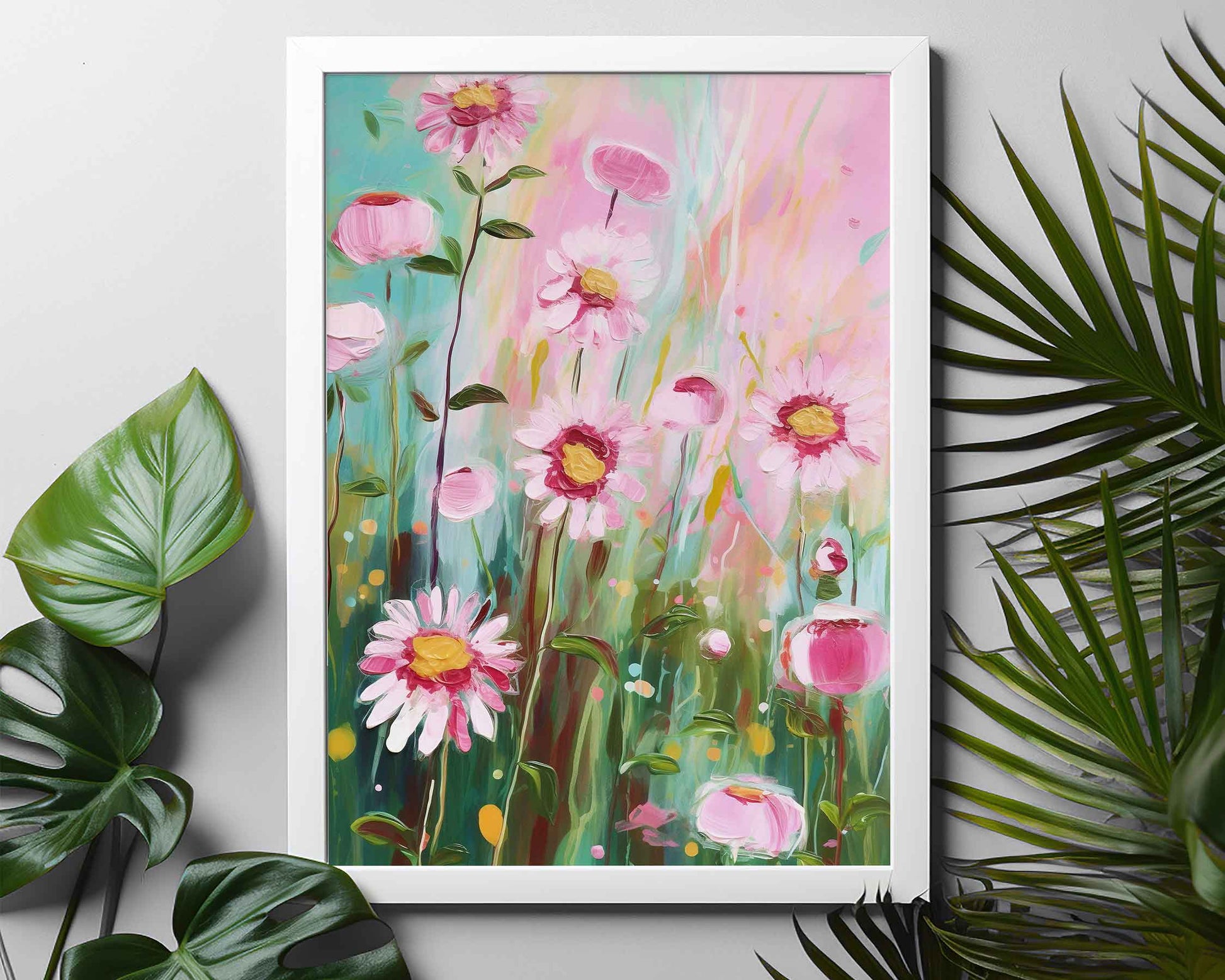 Framed Image of Abstract Pink Flowers Vintage Oil Paintings Wall Art Print Poster Gift