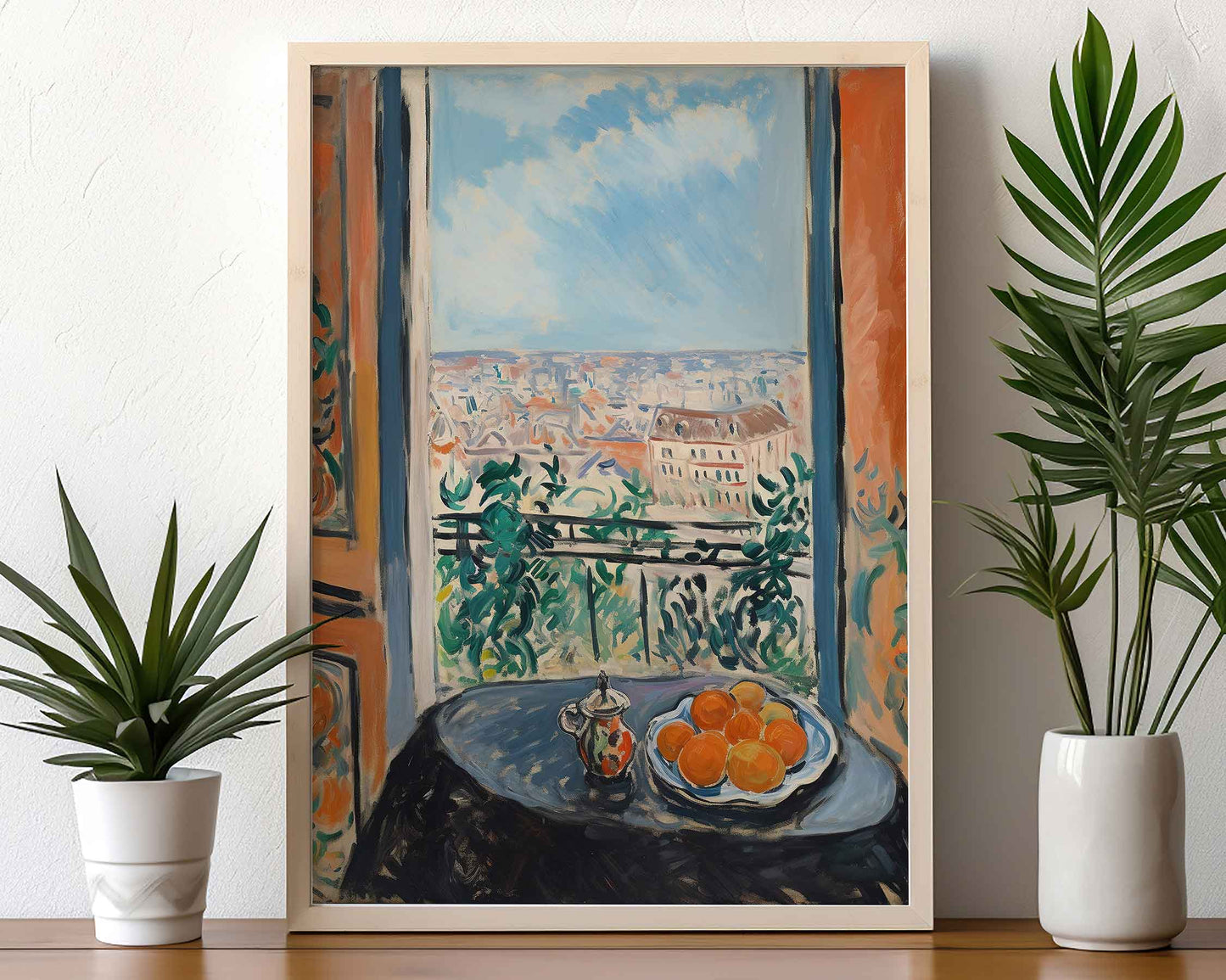 Framed Image of Matisse Style Art Wall Print Orange & Terracotta Oil Paintings