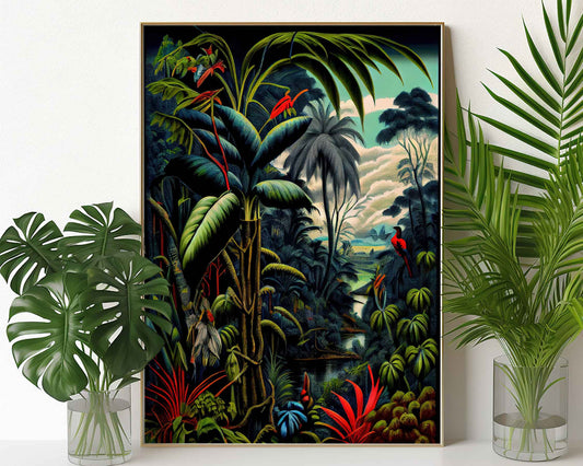 Framed Image of Botanical Jungle Wall Print Art, Maximalist Style Oil Paintings
