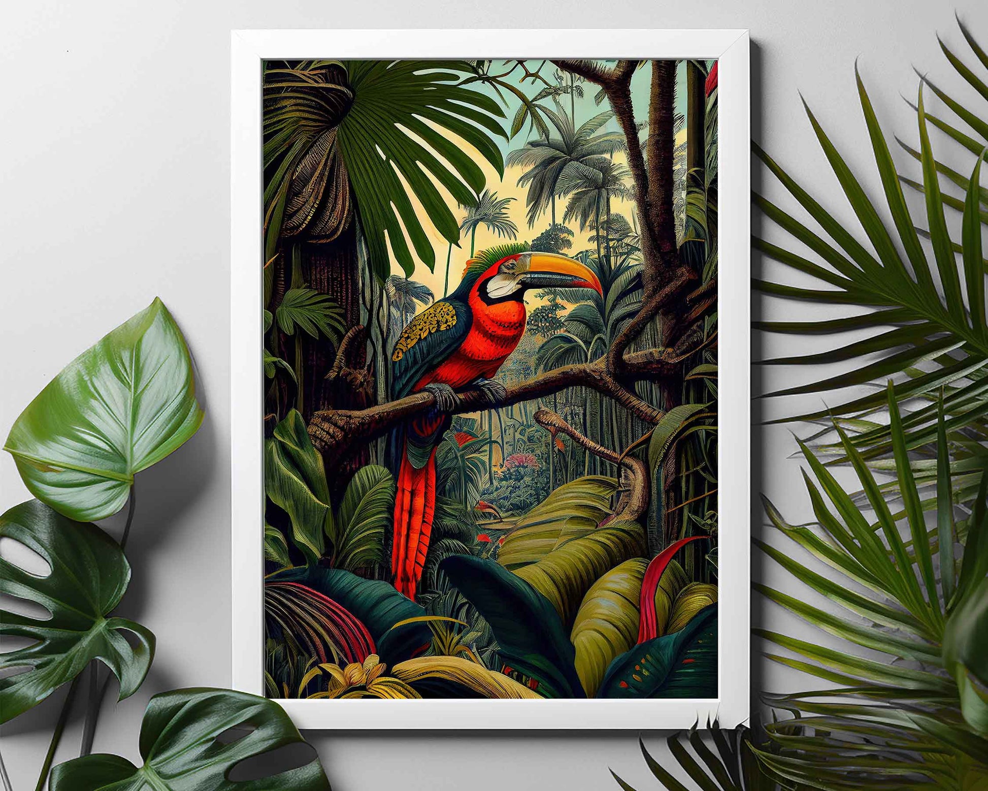 Framed Image of Botanical Jungle Maximalist Style Oil Paintings Wall Art Prints
