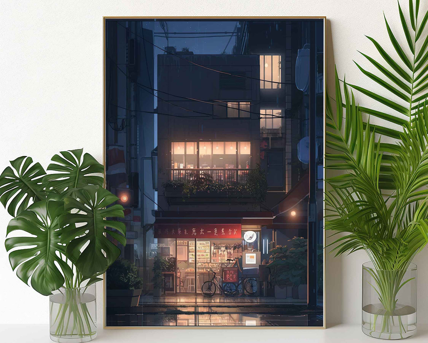 Framed Image of Lofi Kawaii Japanese Manga Anime City Art Wall Prints