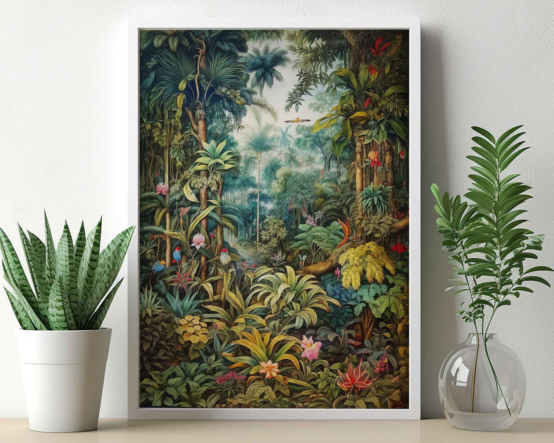 Framed Image of Vintage Victorian Jungle Botanical Wall Art, Maximalist Prints