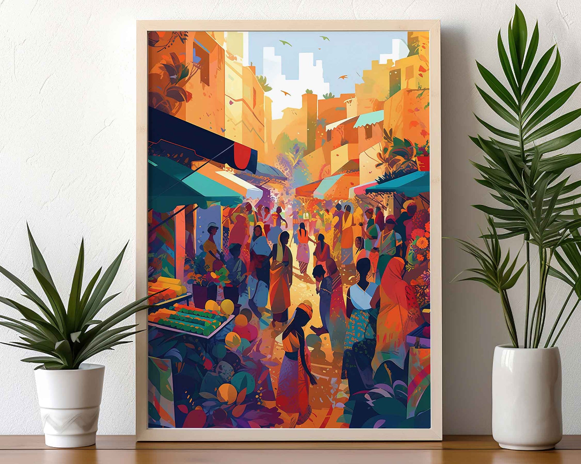 Framed Image of Moroccan Street Markets Colourful Abstract African Wall Art Prints