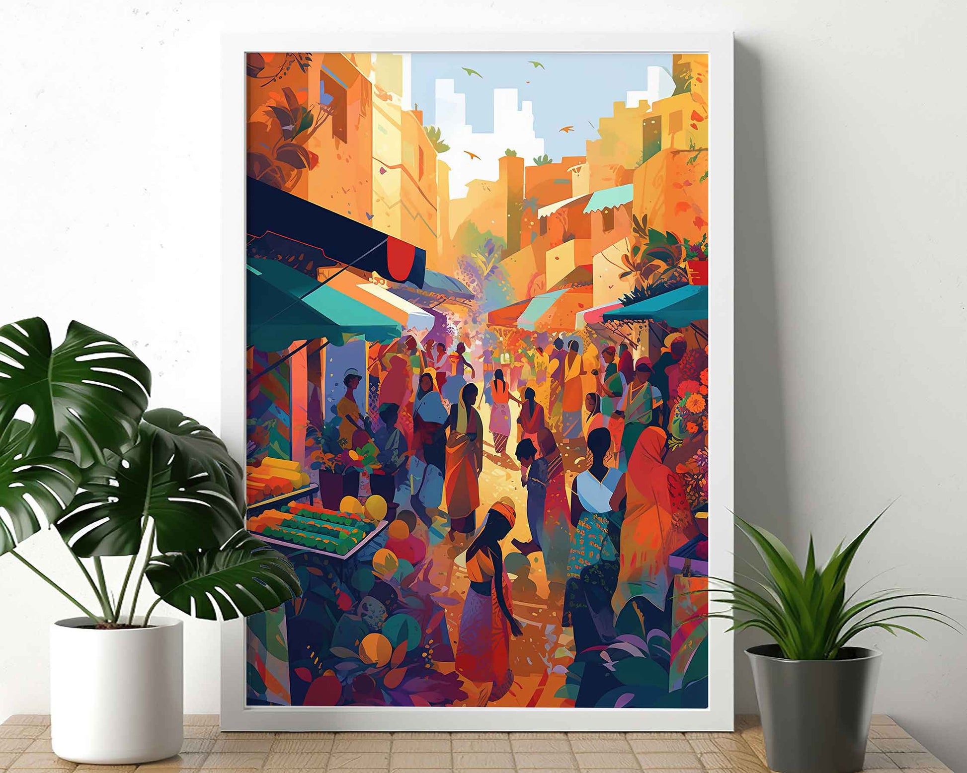 Framed Image of Moroccan Street Markets Colourful Abstract African Wall Art Prints