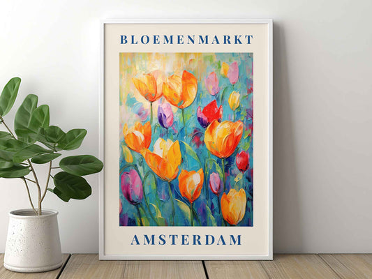 Framed Image of Amsterdam Flower Market Prints Boho Vintage Botanical Painting Wall Art Posters