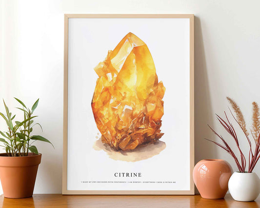 Framed Image of Citrine Gemstone Affirmations Spiritual Crystal Manifestation Wall Art Prints