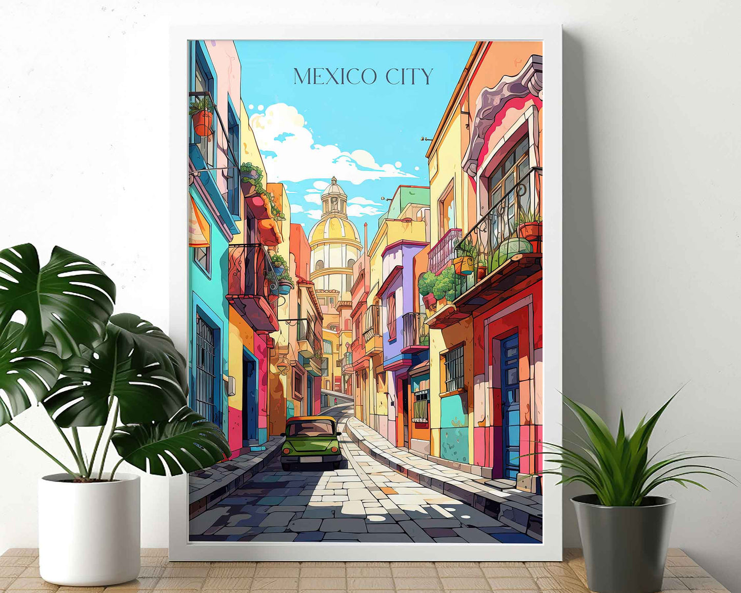 Framed Image of Mexico City Travel Poster Prints Wall Art Illustration