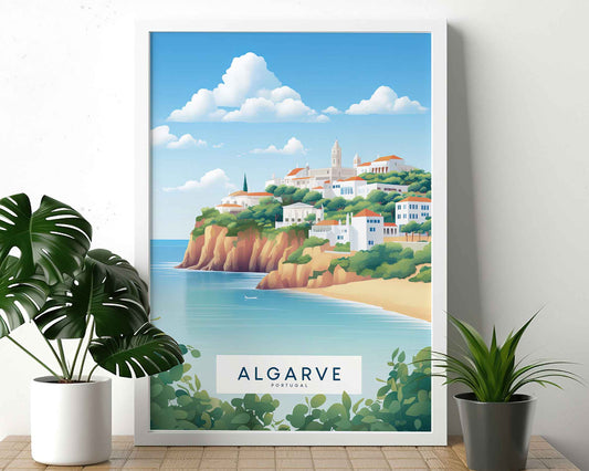 Framed Image of Algarve Portugal Travel Poster Prints Wall Art Illustration