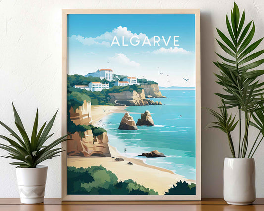Framed Image of Algarve Prints Portugal Travel Posters Wall Art Illustration