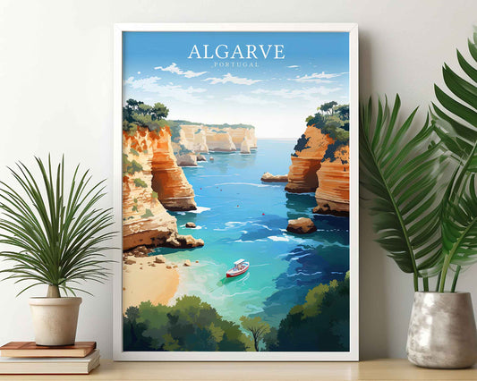 Framed Image of Algarve Portugal Poster Travel Wall Art Prints Illustration