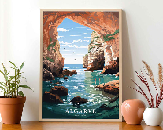 Framed Image of Algarve Portugal Poster Travel Prints Wall Art Illustration