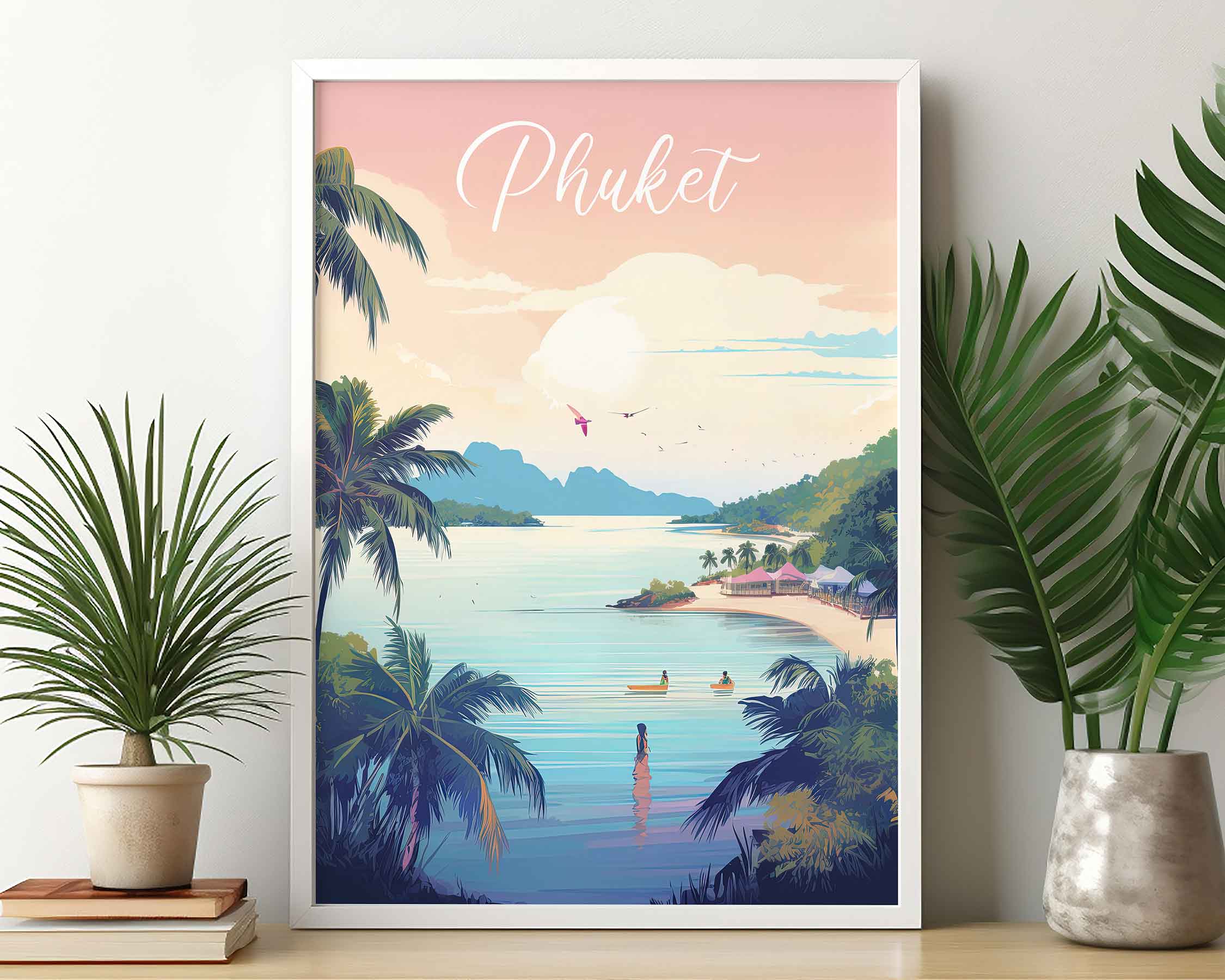 Framed Image of Phuket Thailand Travel Poster Illustration Prints Wall Art