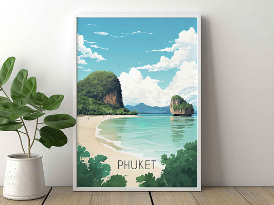 Framed Image of Phuket Thailand Travel Wall Art Poster Prints Illustration