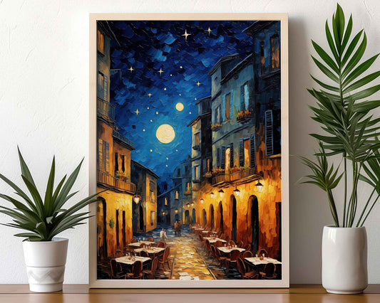 Framed Image of Van Gogh Style Starry Night in Rome Wall Art Print Poster