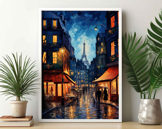 Framed Image of Van Gogh Style Starry Night in Paris Wall Art Print Poster