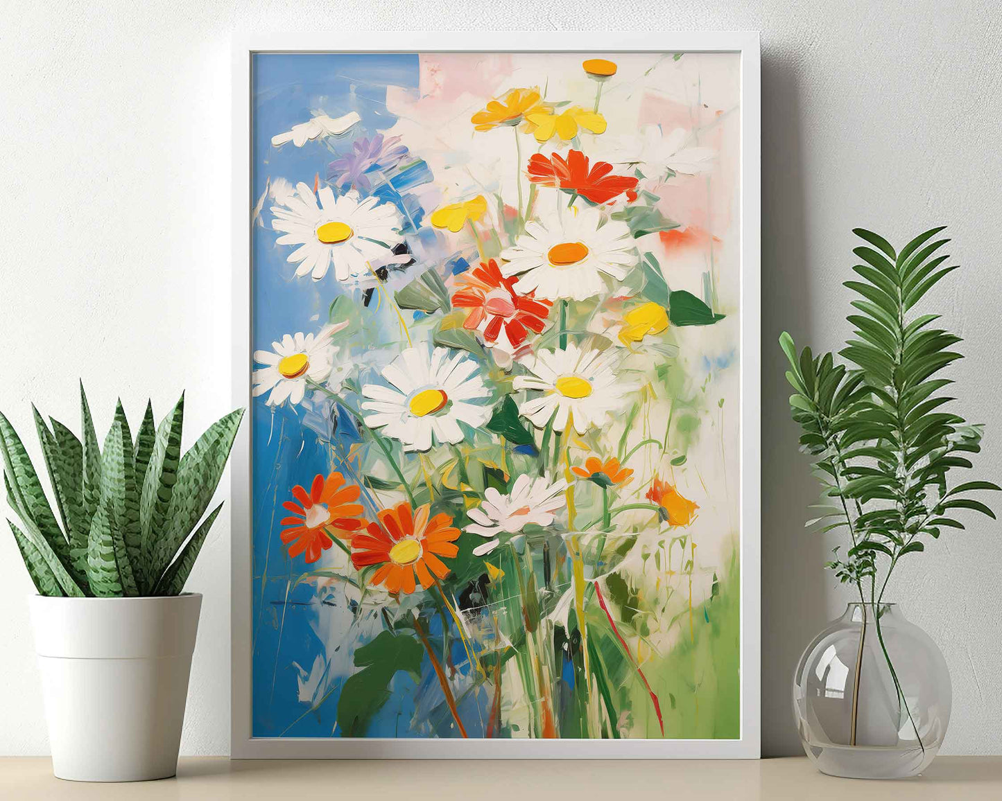 Framed Image of Abstract Expressionist Daisies Wall Art Print Poster