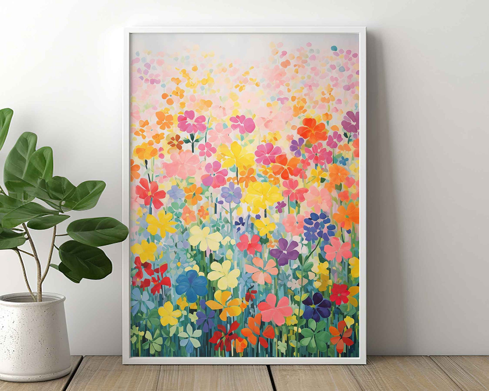 Framed Image of Expressionist Colourful Flowers Wall Art Print Poster