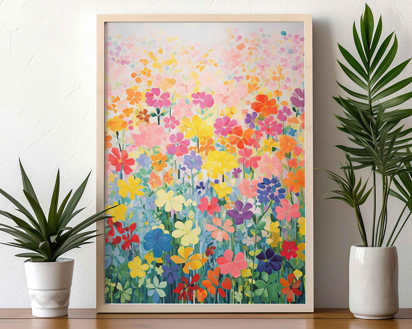 Framed Image of Expressionist Colourful Flowers Wall Art Print Poster