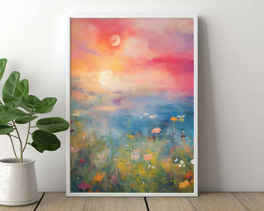 Framed Image of Gauguin Style Soft Evening Meadow Wall Art Print Poster