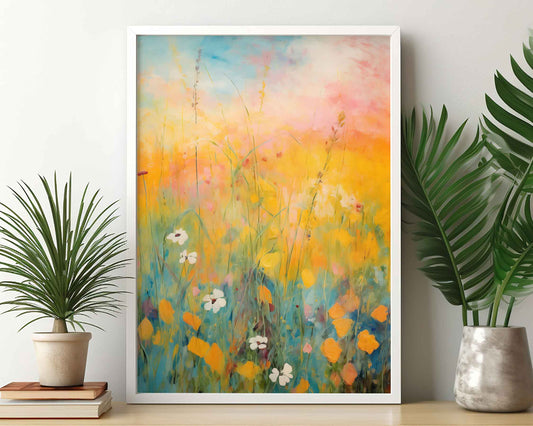 Framed Image of Gauguin Style Yellow Summer Meadow Wall Art Print Poster